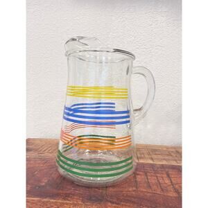 Vintage Retro Anchor Hocking Clear Glass Striped Beverage Pitcher